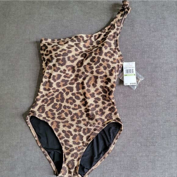 Michael kors Women's Tan & Brown Leopard Print One Shoulder Swimsuit Siz… - Picture 11 of 16